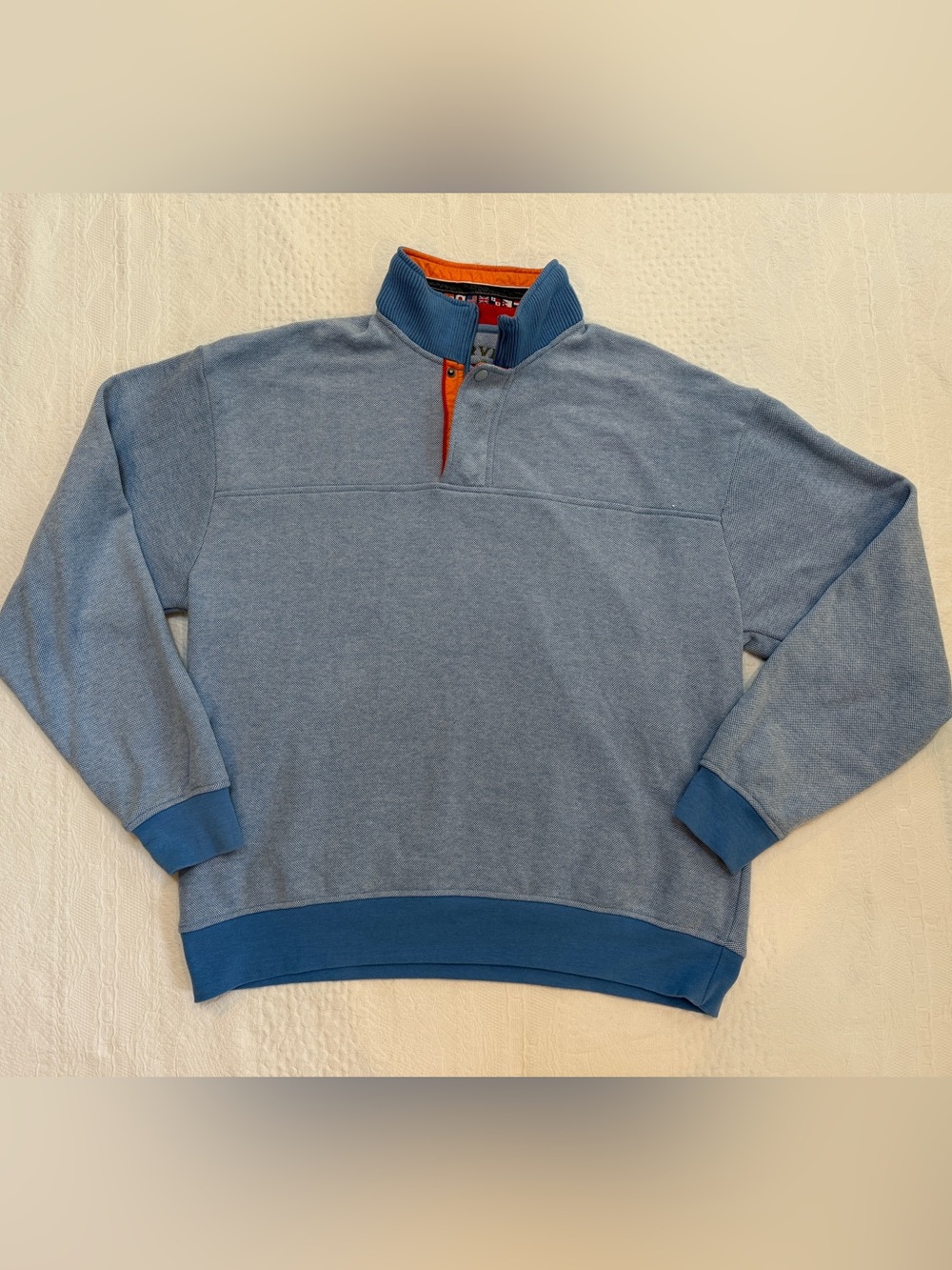 ORVIS 1/4 Zip Pullover Blue Orange Accents Nautical Flags Men's XL